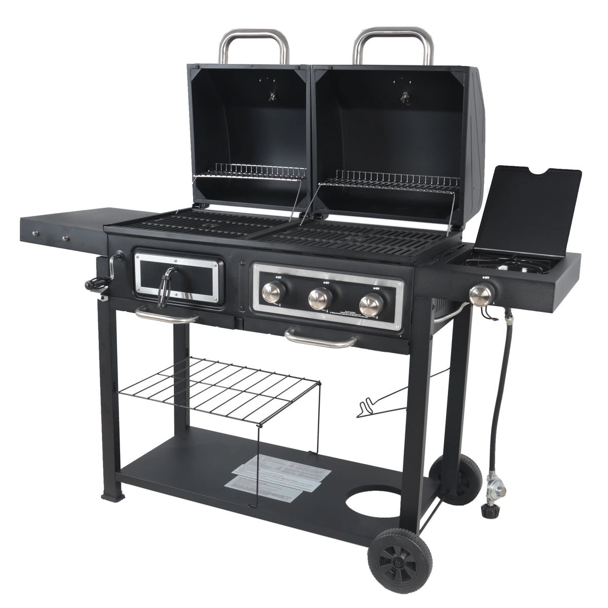 Dual Fuel Gas & Charcoal Combo Grill, Black with Stainless
