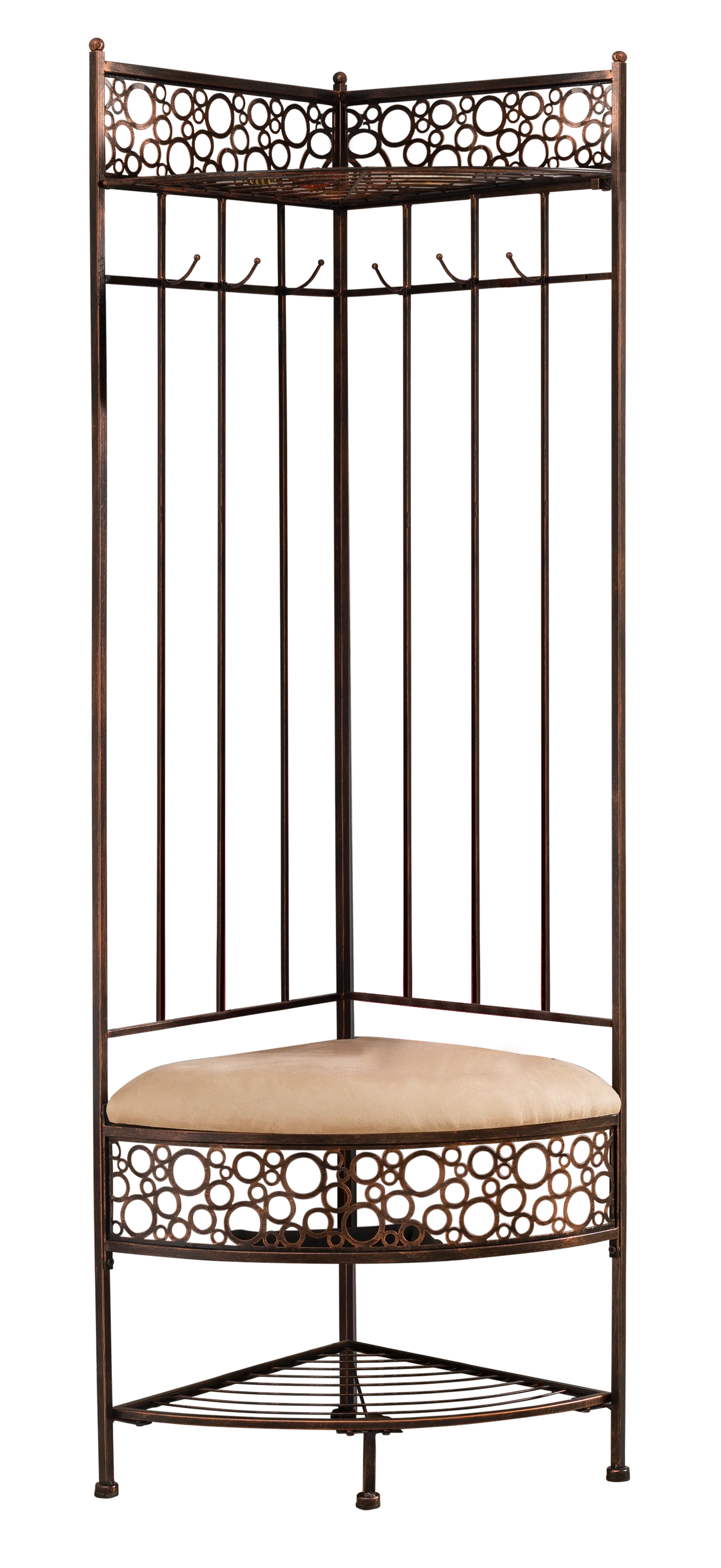 Crespin Corner Hallway Storage Bench Hall Tree, Brushed Copper Metal