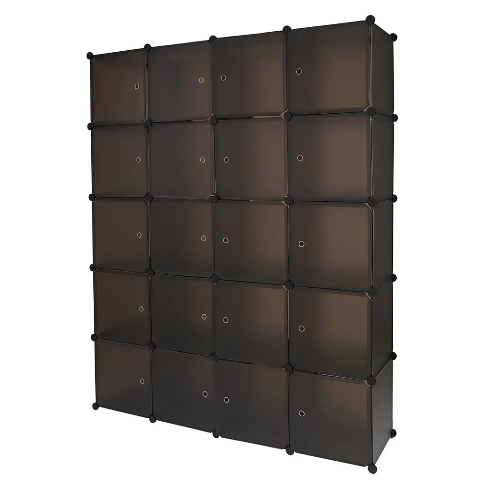 20 Cube Organizer Stackable, Plastic Portable Closet Wardrobe with Hanging Rod, Storage Organizer Cube for Hanging Clothes, Bedroom Armoire, Strong and Durable, Brown