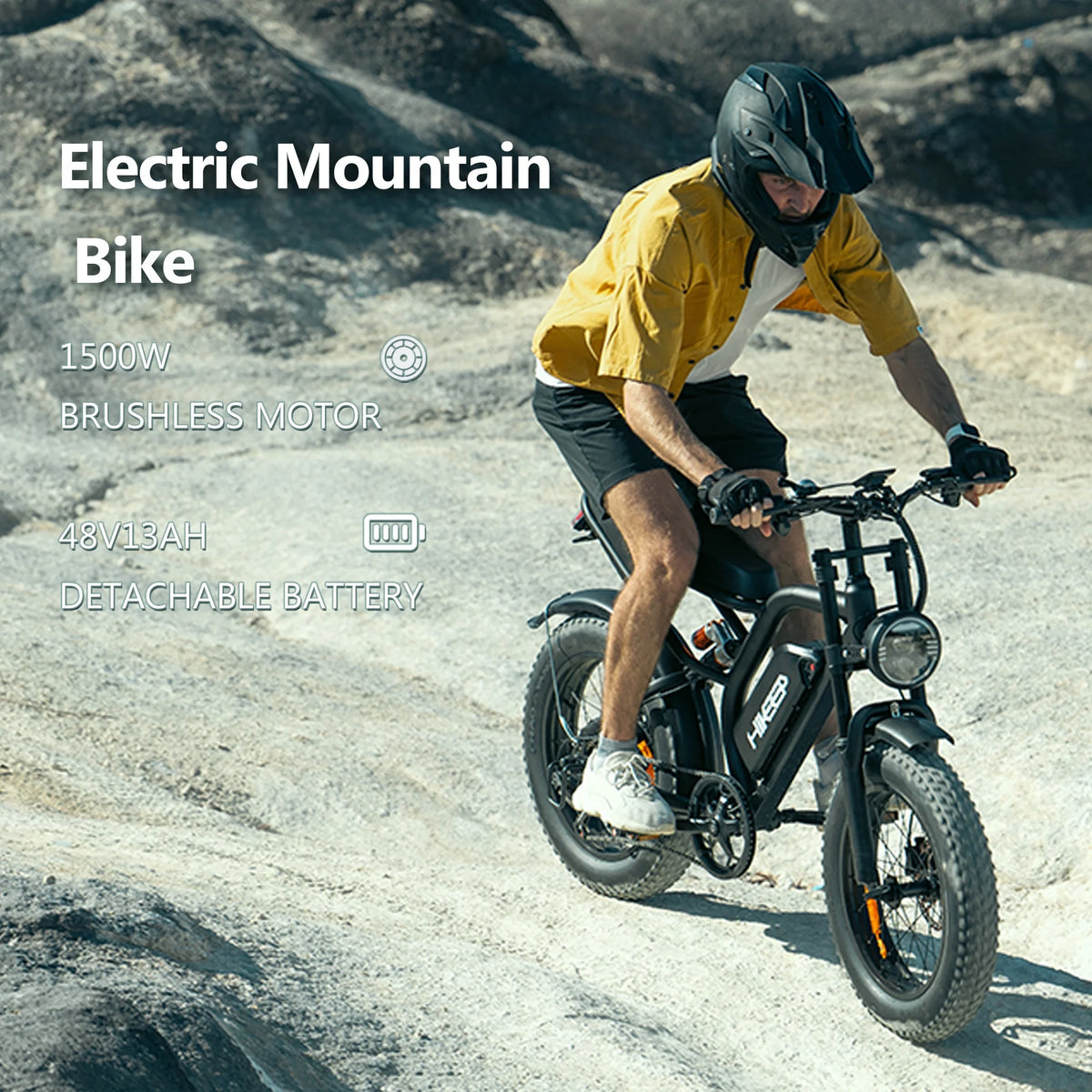HiKeep 1500W Peak Electric Bike, 20" Fat Tire Ebike, 48V 15Ah Battery, E-Mountain Bike, w/ Bag, Pump & Glasses