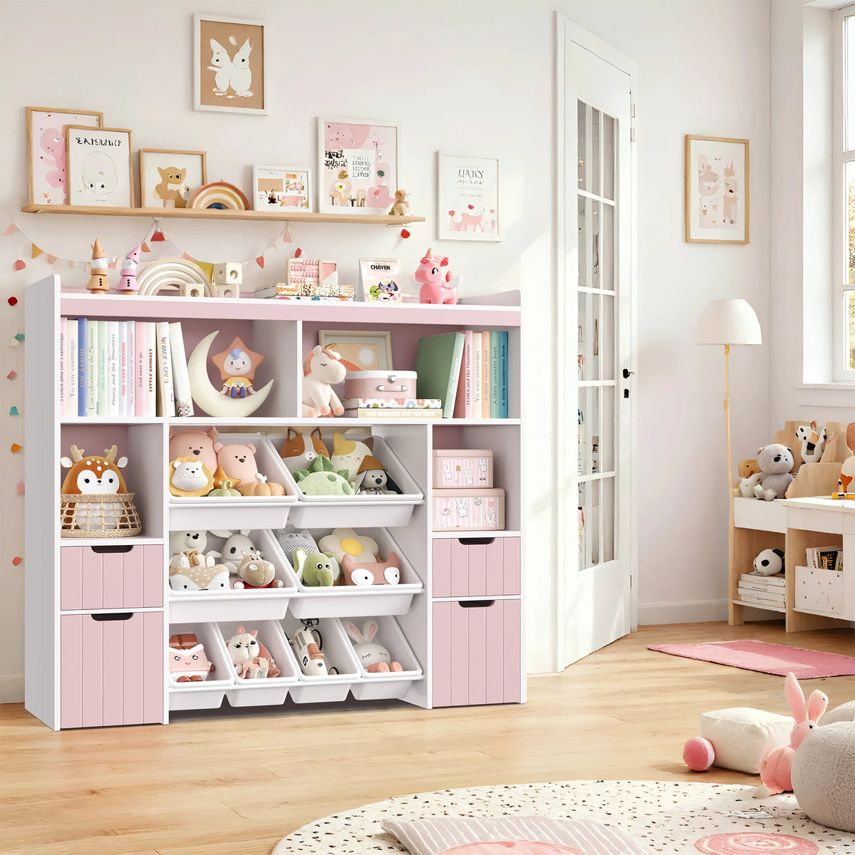 Homfa Kids Toy Storage Organizer with Removable Bin, Kids Bookshelf and Bookcase Toy Box with Drawers for Playroom, Classroom, White