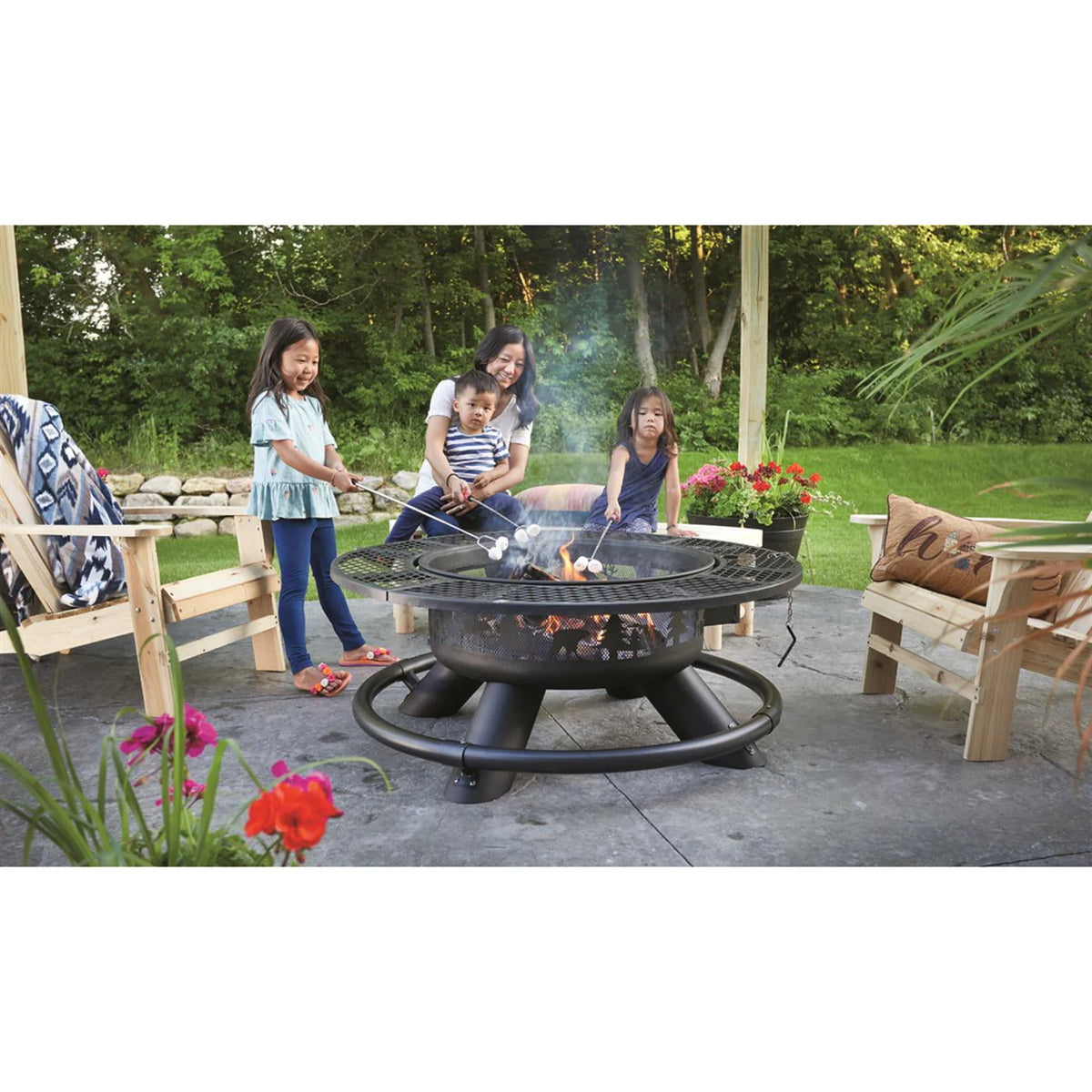 CASTLECREEK 47" Fire Pit BBQ Grill Outdoor Wood Burning Steel Log Firepit for Camping, Grilling, Smores, Yard, Cooking Outside, Barbecue, Bonfire