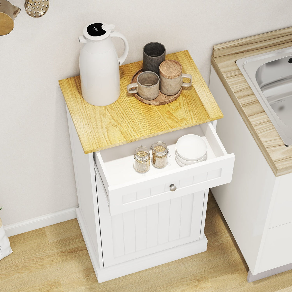 Tilt Out Trash Bin Cabinet 13 Gallon Pet Proof Trash Can Holder Kitchen Island Without Garbage Bin or Tilt Out Laundry Hamper,Hidden Trash can Cabinet Pull Out