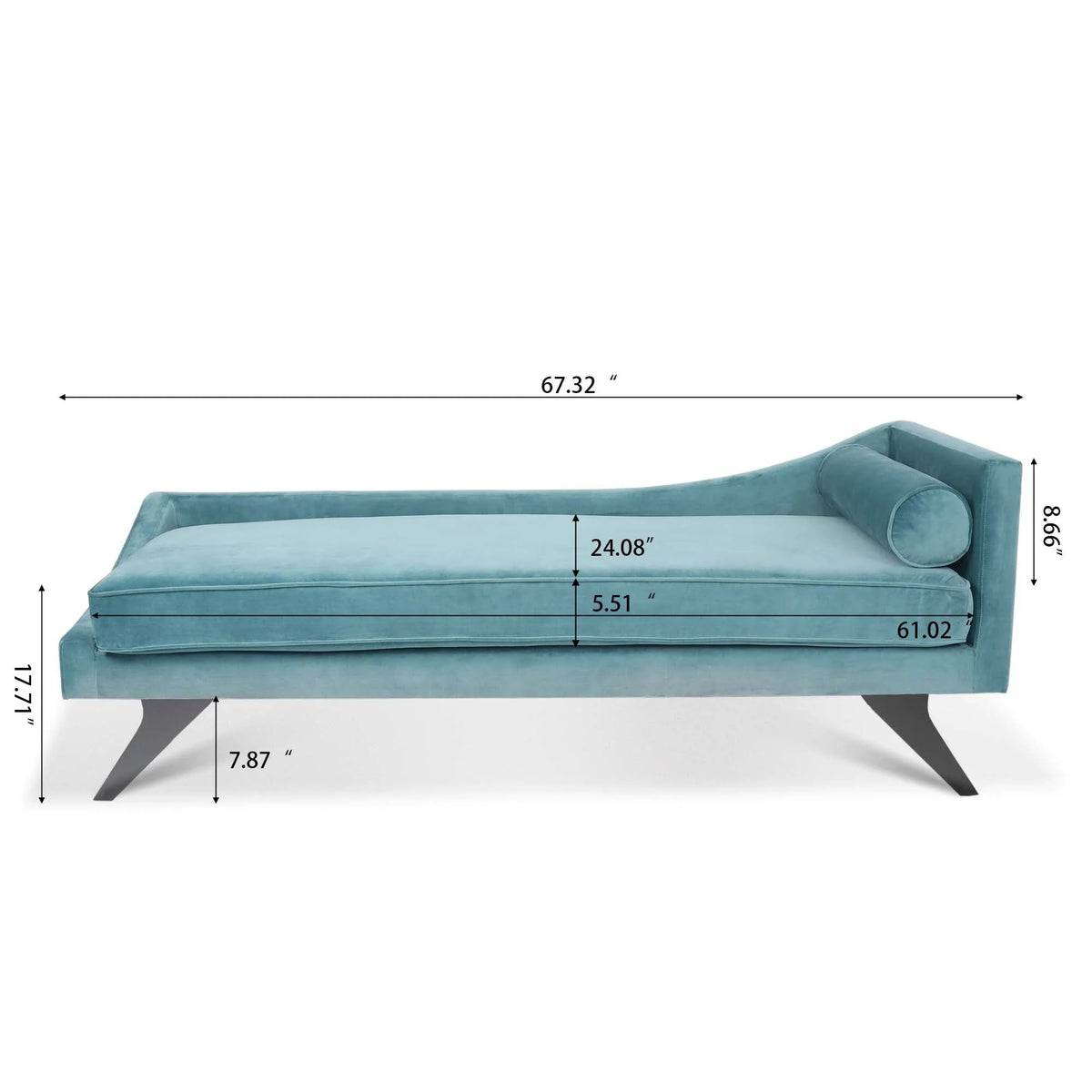 Chaise Lounge Sofa Chair, Right Square Arm Reclining Chaise, Indoor Upholstered Sleeper Sofa with Pillow and Wood Legs, Modern Accent Chaise Chair for Living Room Bedroom Office, Green