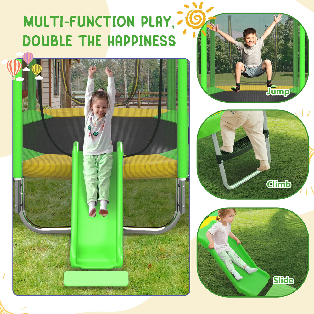 EUROCO 7FT Kids Trampoline with Safety Enclosure Net, Indoor Outdoor Trampoline with Slide,Ladder,Spring Pad,All-Weather Trampolines