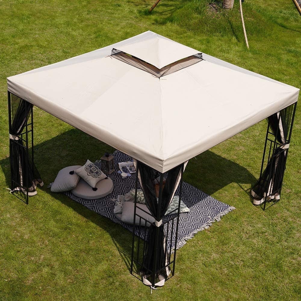 SIMENMAX 10x13 Ft Patio Gazebo,Outdoor Gazebo Canopy with Mosquito Netting and Curtains,Sturdy Soft Top Gazebo