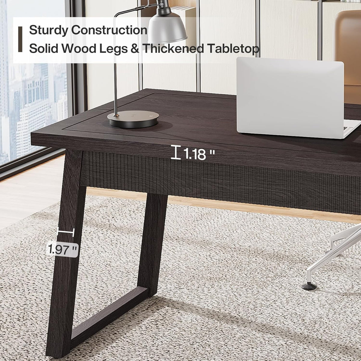 Executive Desk, 55 Inches Solid Wood Computer Desk with Drawer for Home Office