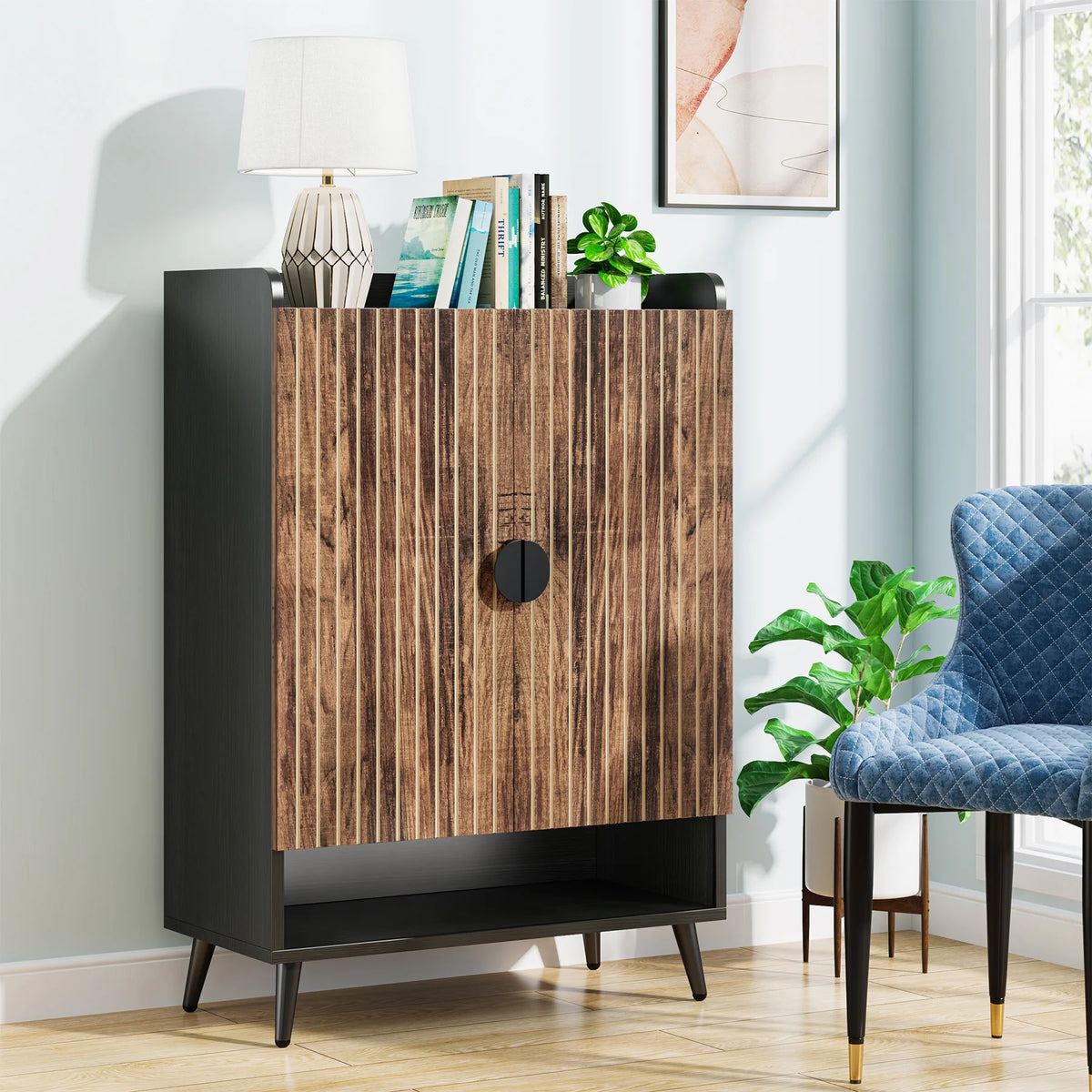 Tribesigns Shoe Cabinet with Doors, 7-Tier Shoe Storage Cabinet with Adjustable Shelves, Wood Grain Shoes Rack Shoe Organizer