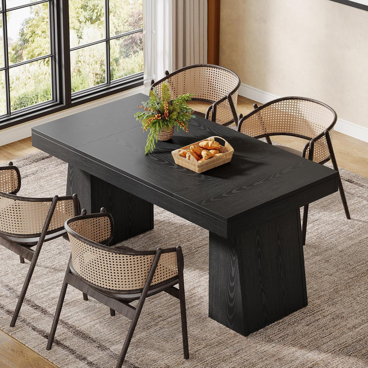 Rectangular 55" Dining Table for 4-6, Mid-Century Modern Kitchen Dining Table, Yellow