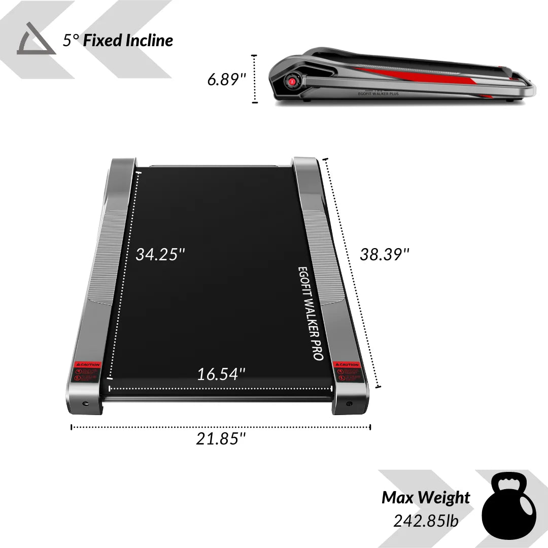 Egofit Walker Pro Smallest Under Desk Electric Walking Treadmill for Home 2.0HP 5° Incline