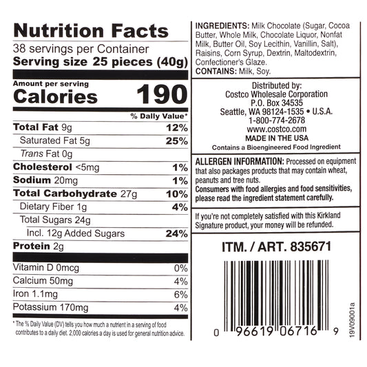 Kirkland Signature Raisins, Milk Chocolate, 3.4 lb