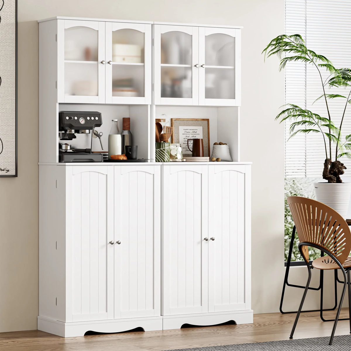 Homfa 71'' 4 Doors Kitchen Pantry Cabinet, Tall Pantry Storage Cabinet with Adjustable Shelves, Microwave Cabinet for Dining Room, White