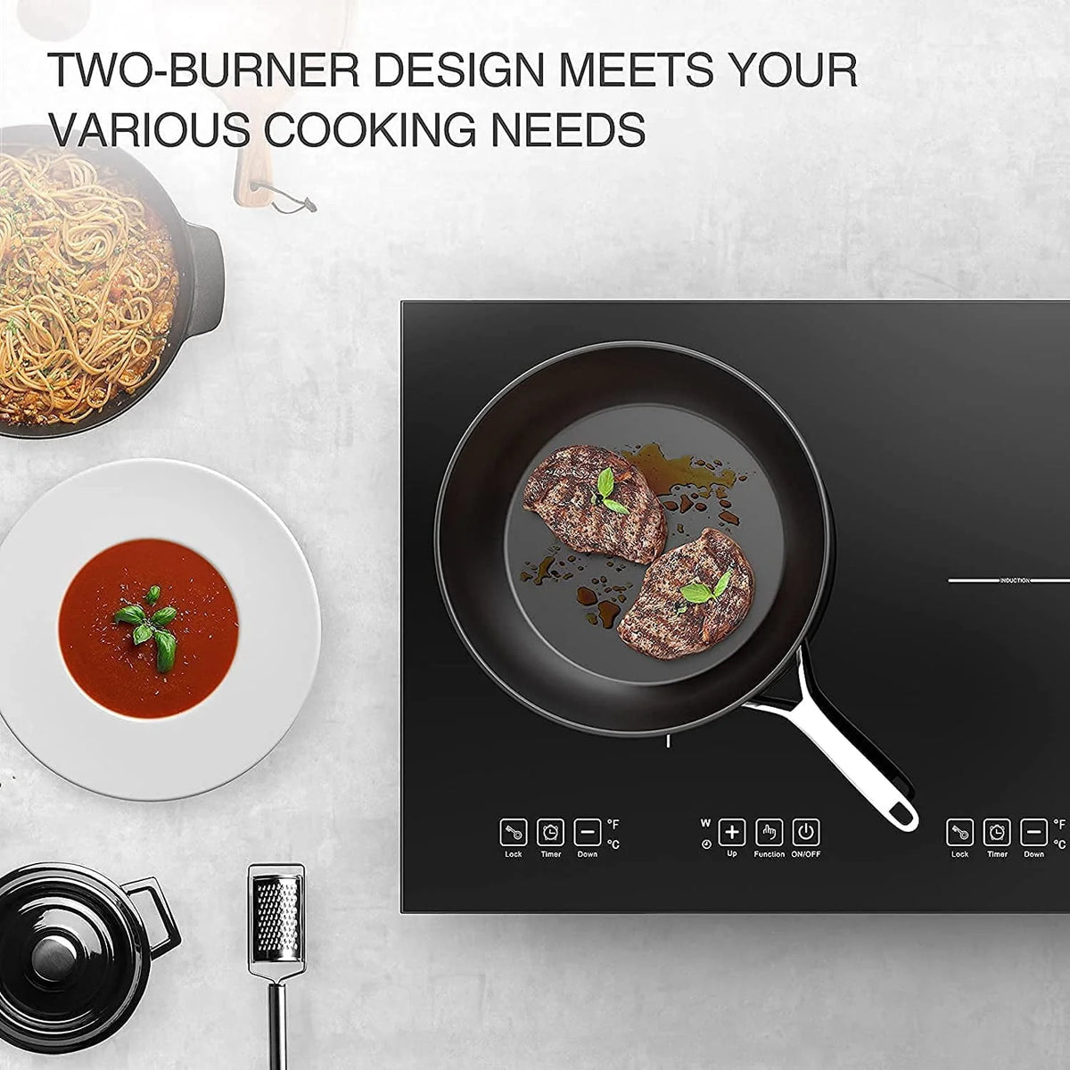VBGK Double Induction Cooktop 24 Inch Electric Countertop 2 Burner 110V Electric Hot Plate,3H & Auto Shutdown Induction Burner,Child Lock Electric Cooktop 4000W