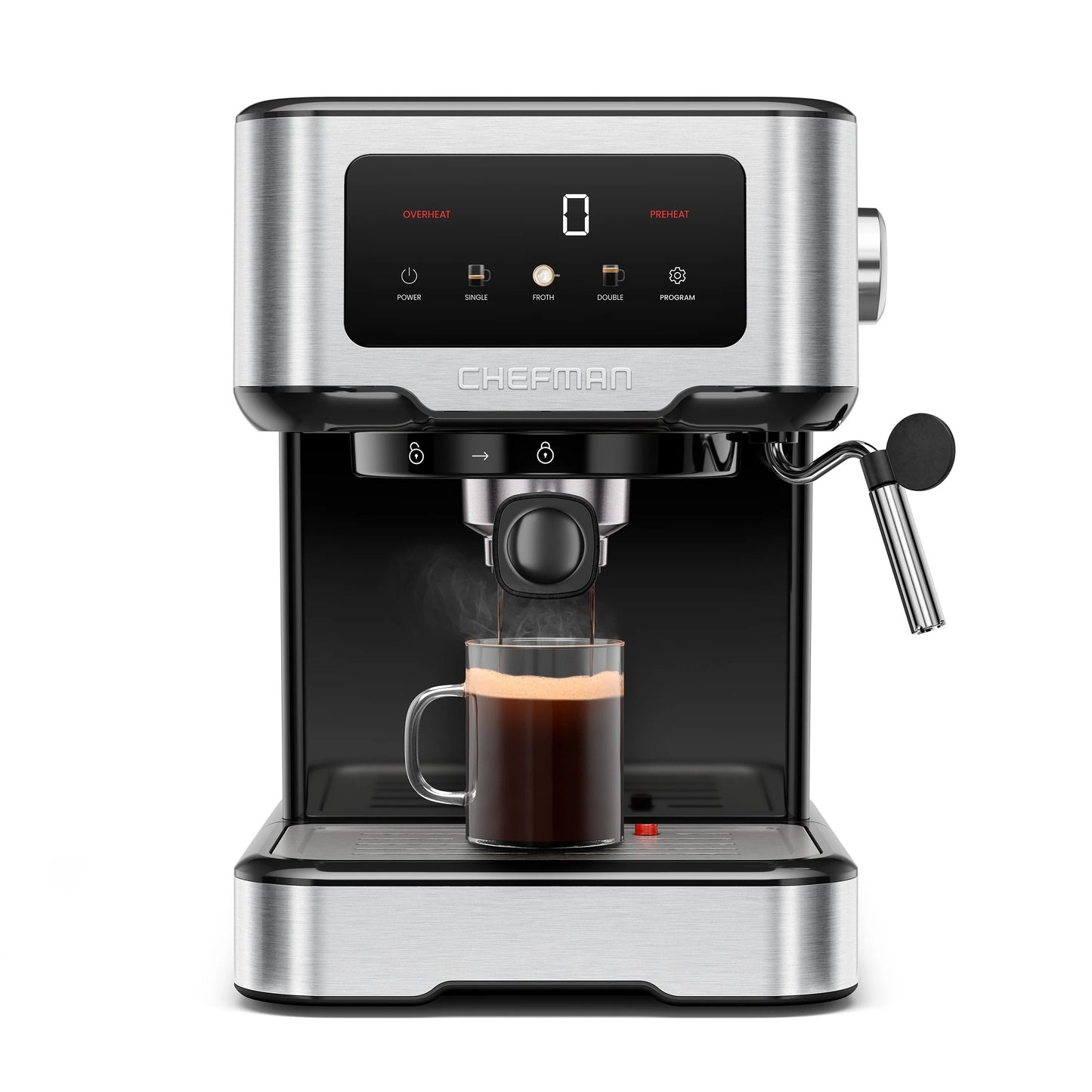 Chefman CraftBrew Espresso Machine w/ Steam Wand and Touch Controls �C Stainless Steel