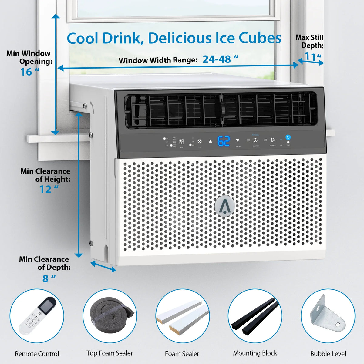 Missky 8000 BTU Window Air Conditioner U-Shaped with Remote, Window AC Units w/24H Timer, 6 Modes, Wi-Fi Enabled, Cools Up to 350 Sq.ft for Home, White