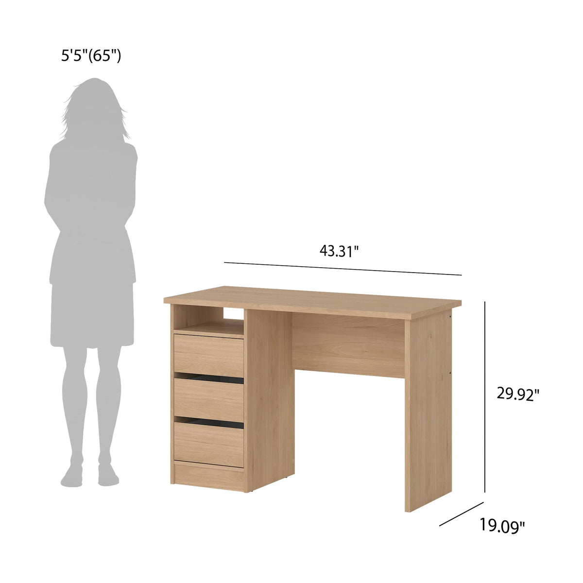 Tvilum Wes Writing Desk with 3 Storage Drawers and Open Shelf for Adults, White
