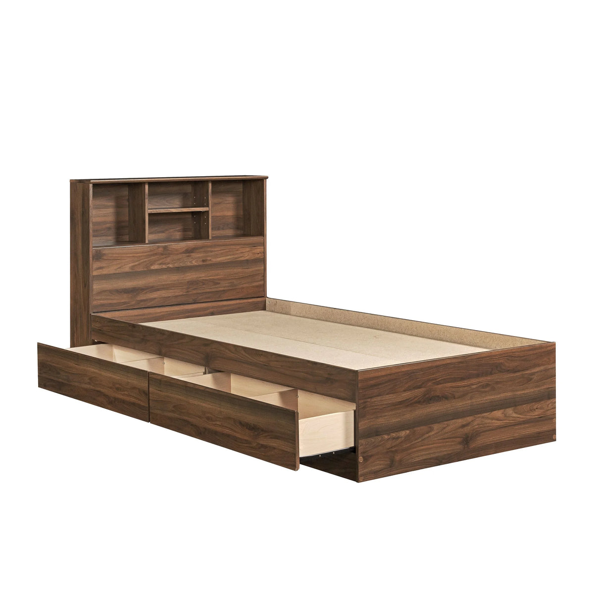 Your Zone Easy to Assemble Storage Bed with Bookcase Headboard, Twin, Natural Teak Finish