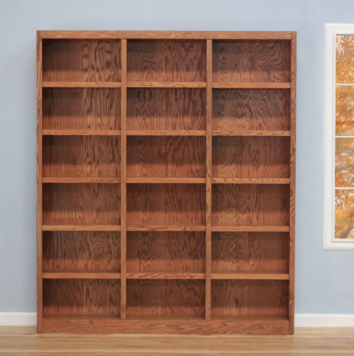 Concepts in Wood 18 Shelf Triple Wide Wood Bookcase, 84 inch Tall - Cherry Finish