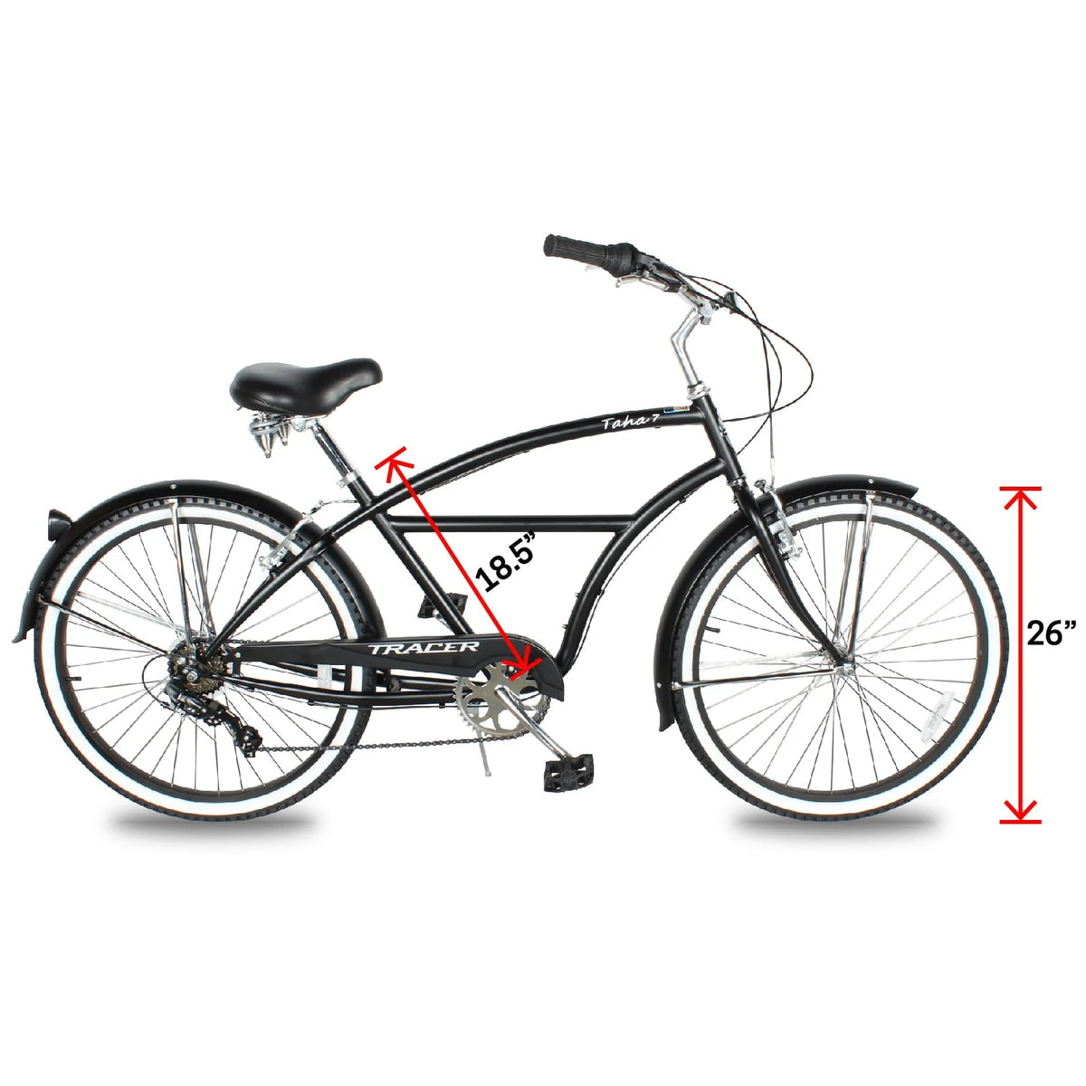 TRACER TAHA Beach Cruiser Bike for Men,26 Inch Wheels, Hi Ten Steel Frame, 7 Speed, Hybrid Bike for Adults, Complete Cruiser Bikes, Coaster Brake, Matte Black
