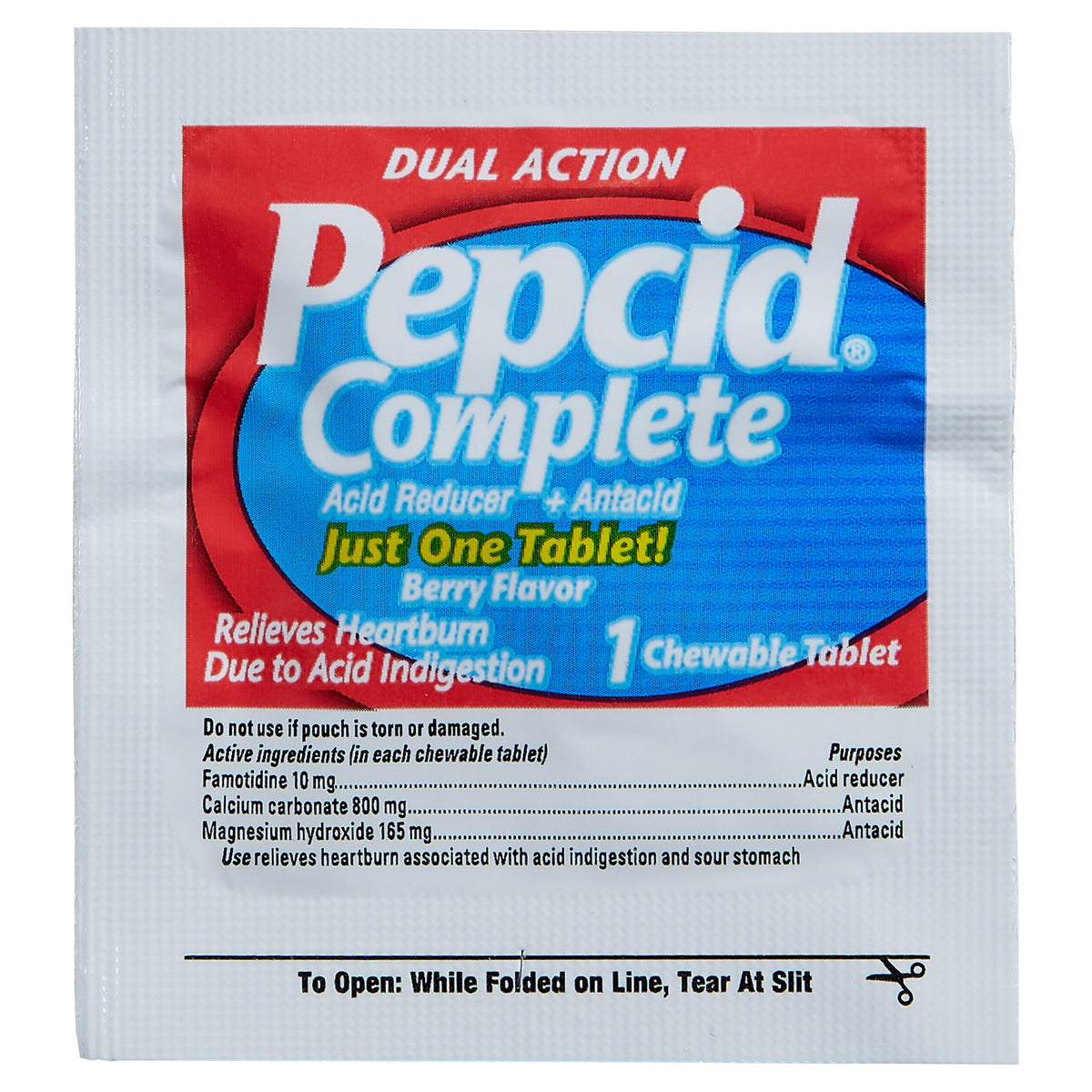Pepcid Complete Dual Action Acid Reducer and Antacid, Chewable Tablet, Berry, Dispenser Pack, 30-count