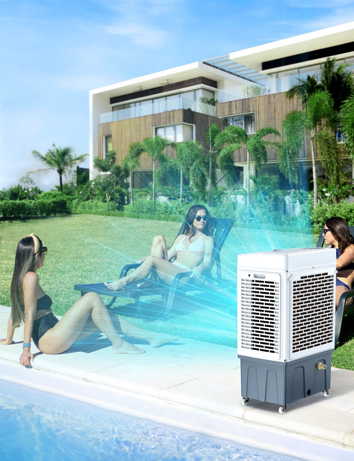 Evaporative Cooler, 2100CFM Air Cooler, 120°Oscillation Swamp Cooler with Remote Control, 24H Timer, 3 Wind Speeds for Outdoor Indoor Use, 7.9Gallon