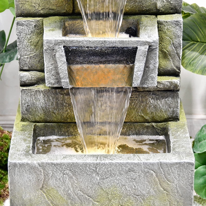 Water Fountain Outdoor Modern Waterfalls Garden Fountains with Lights for Garden, Patio, Backyard, Deck, Porch and Home Art Decor