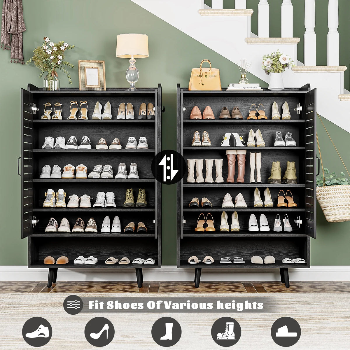 Shoe Cabinet with Doors,7-Tier Modern Shoe Storage Cabinet with Adjustable Shelves,50" Large Wooden Shoe Cabinet Storage for Entryway Front Door Hallway Living Room,White