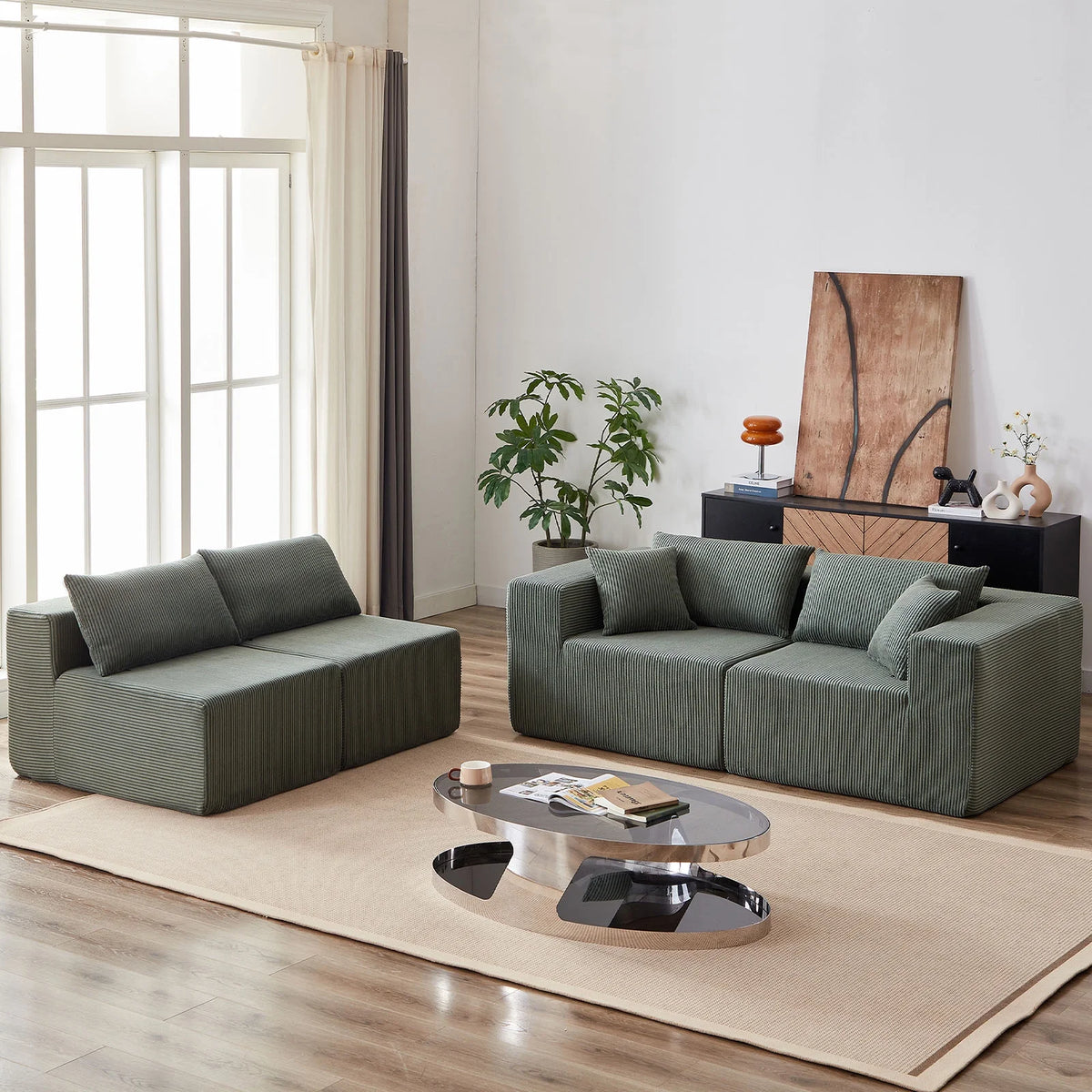 104-Inch Corduroy Modular L Shaped Sectional Sofa,Luxury Floor Couch Set,Upholstered Indoor Furniture,Foam-Filled Compressed Sofa for Living Room,Bedroom,4 PC Free Combination ?