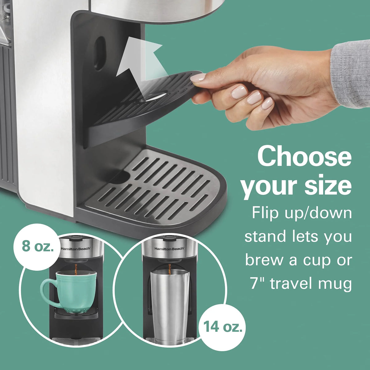 The Scoop Single Serve Coffee Maker & Fast Grounds Brewer for 8-14oz. Cups, Brews in Minutes, 40oz. Removable Reservoir, Stainless Steel (49987),Silver