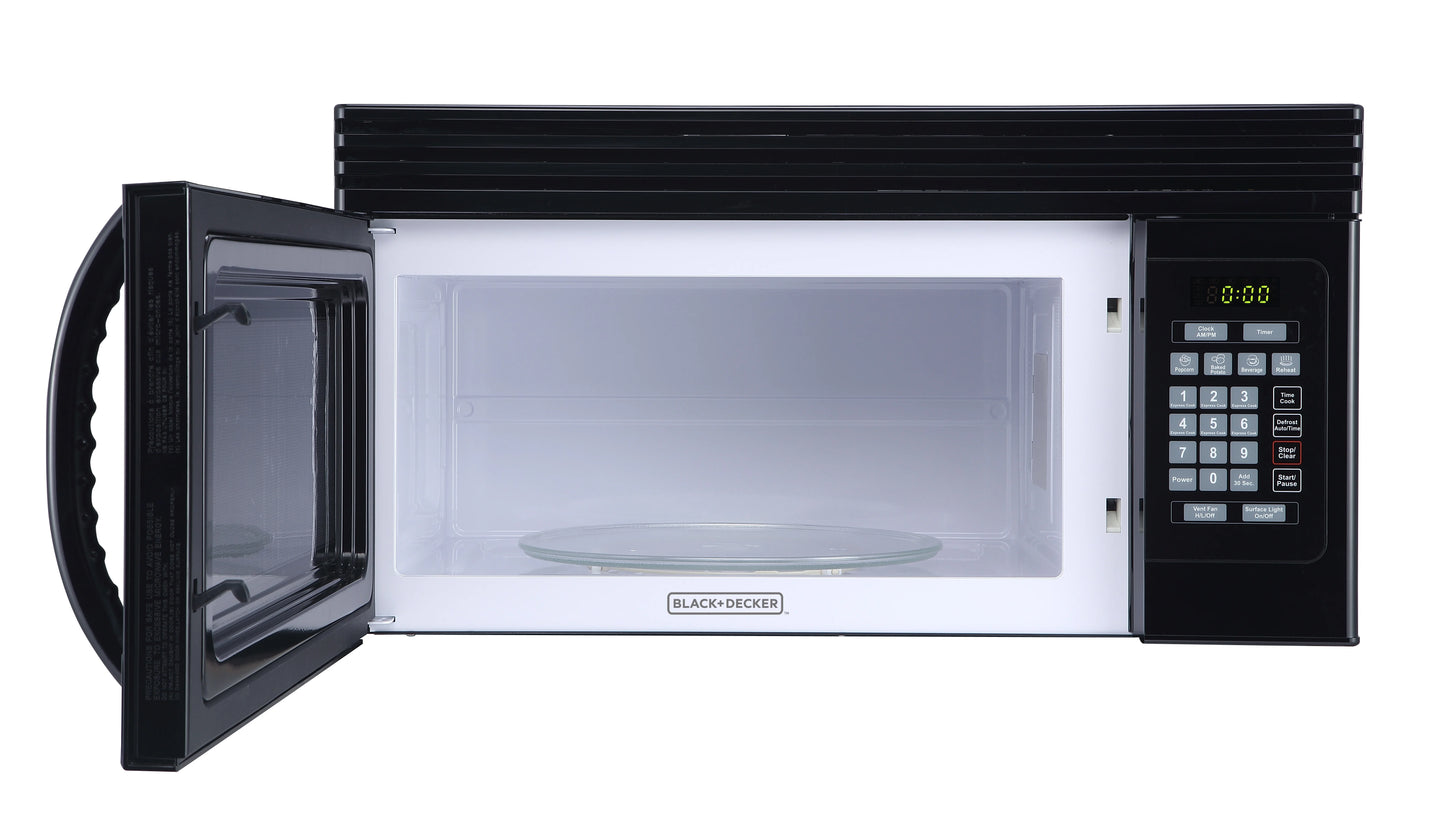Black+Decker EM044KJNP10A 1.6-Cu. Ft. Over-the-Range Microwave with Top Mount Air Recirculation Vent, White