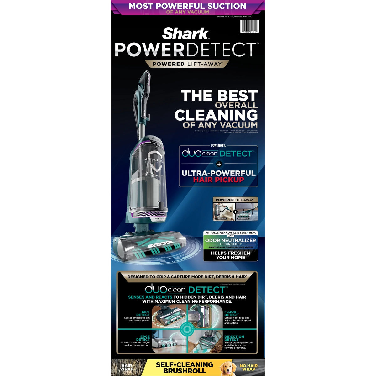 Shark POWERDETECT Upright Vacuum, Pet-Friendly, Two Brushroll System, Powerful Suction, DuoClean Detect, Self-cleaning Brushroll, Odor Neutralizer, LED Lights, AZ4000 Black/Teal