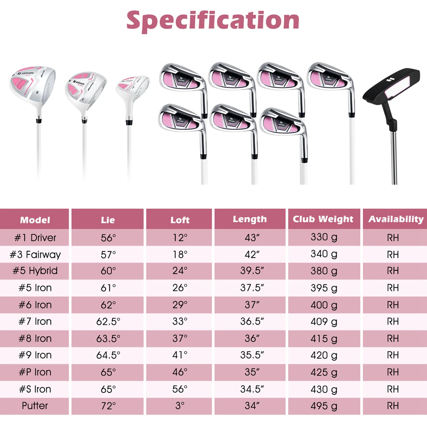 Ultimate Women��s Complete Golf Club Set Golf Club Package Set w/ Rain Hood, Right Hand Purple