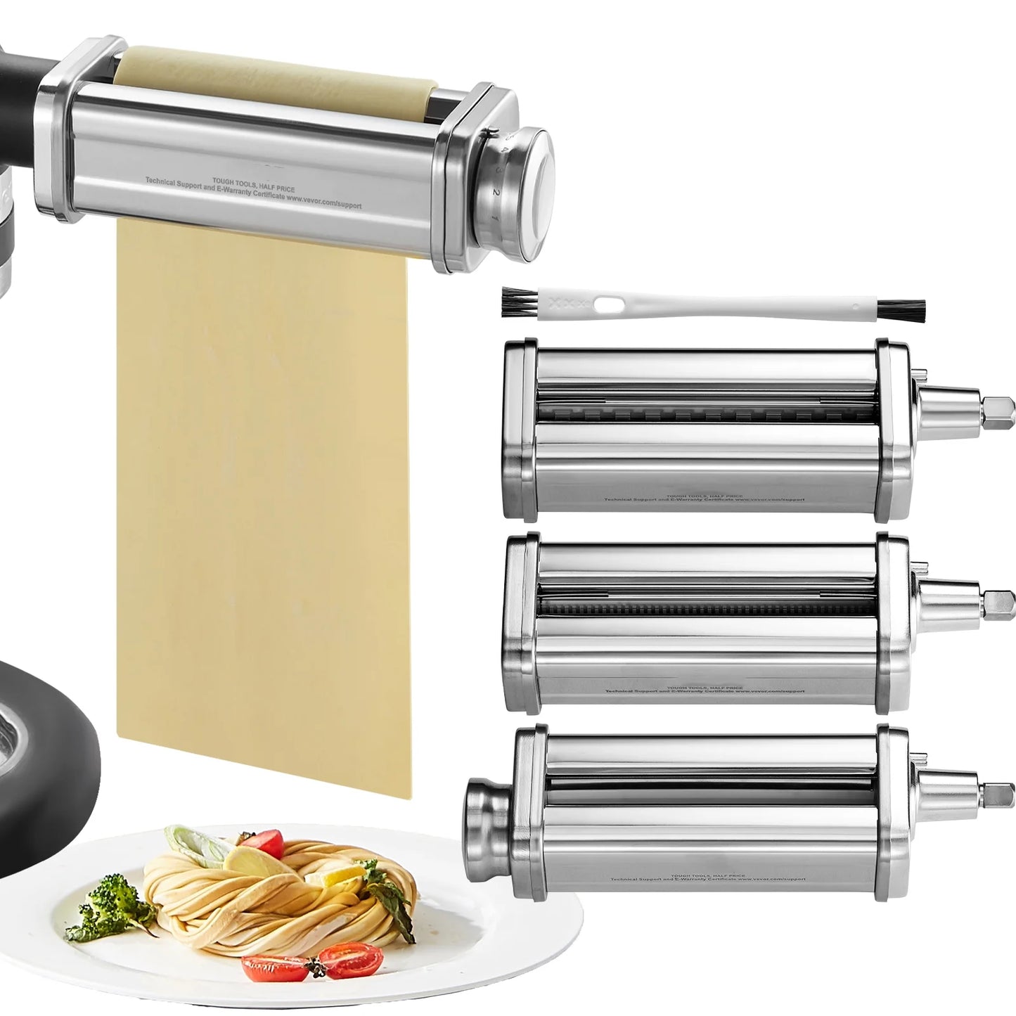 KFFKFF Pasta Maker Attachment for All Kitchenaid Mixers, Kitchen Aid Stand Mixer Set Accessories with 3 Shafts Including Dough Roller Spaghetti Cutter Fettuccine