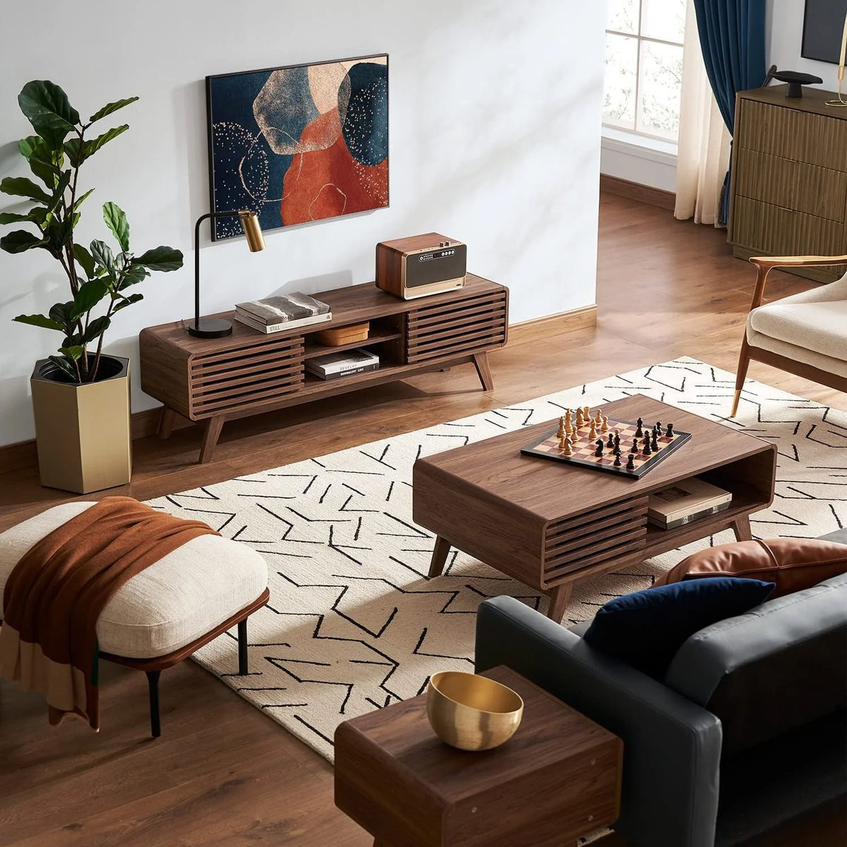 Mopio Ensley Coffee Table Mid-Century Modern Low Profile Dual Side with Sleek Rounded Finishing
