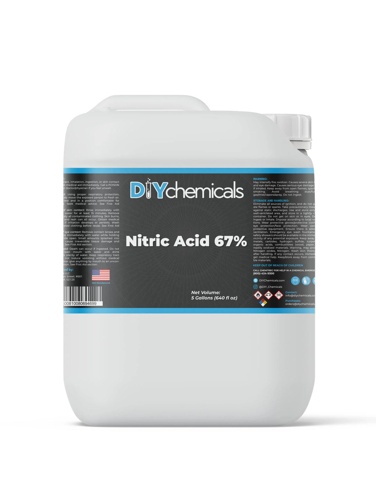 DIYChemicals Nitric Acid 67% - Used in Production of Ammonium Nitrate, Making Plastics, Manufacturing of Dyes, Metal Processing