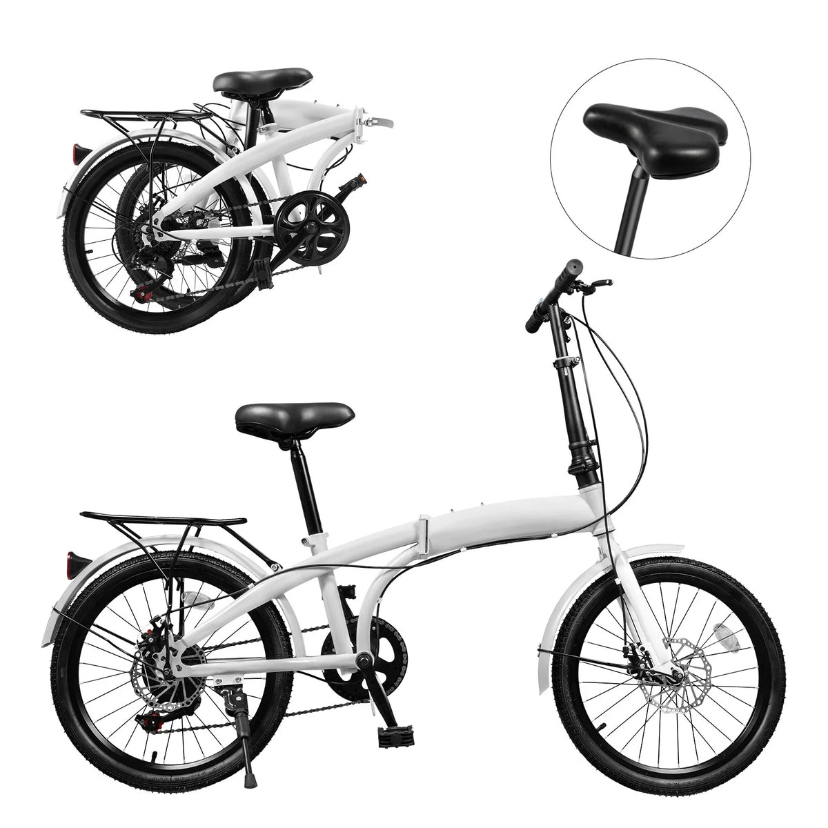 LOYALHEARTDY 20" Folding Bike 7-Speed Unisex Mountain Bicycle Adjustable Height MTB City Bike for Adult Teenager High Carbon Steel Foldable Bicycle for Riding Traveling w/Dual Disc Brakes & Fender