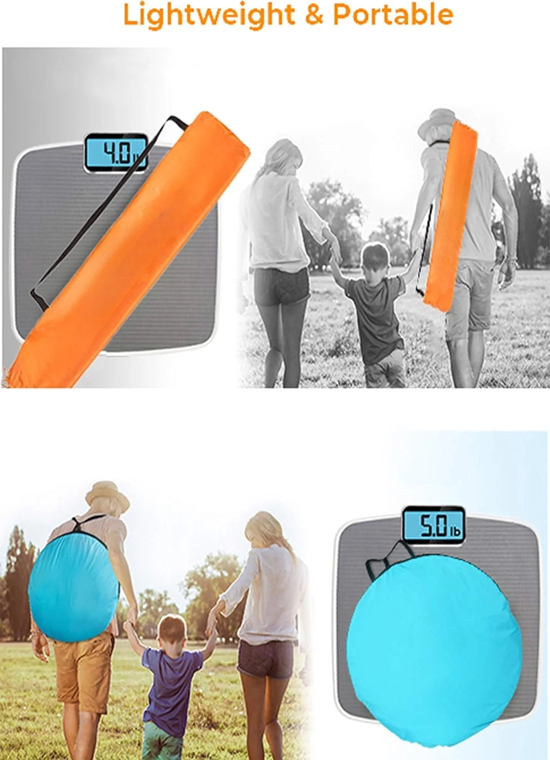X-Large 4 Person Beach Tent Sun Shelter - Portable Sun Shade Instant Tent for Beach with Carrying Bag, Stakes, 6 Sand Pockets, Anti UV for Fishing Hiking Camping, Waterproof Windproof, Orange