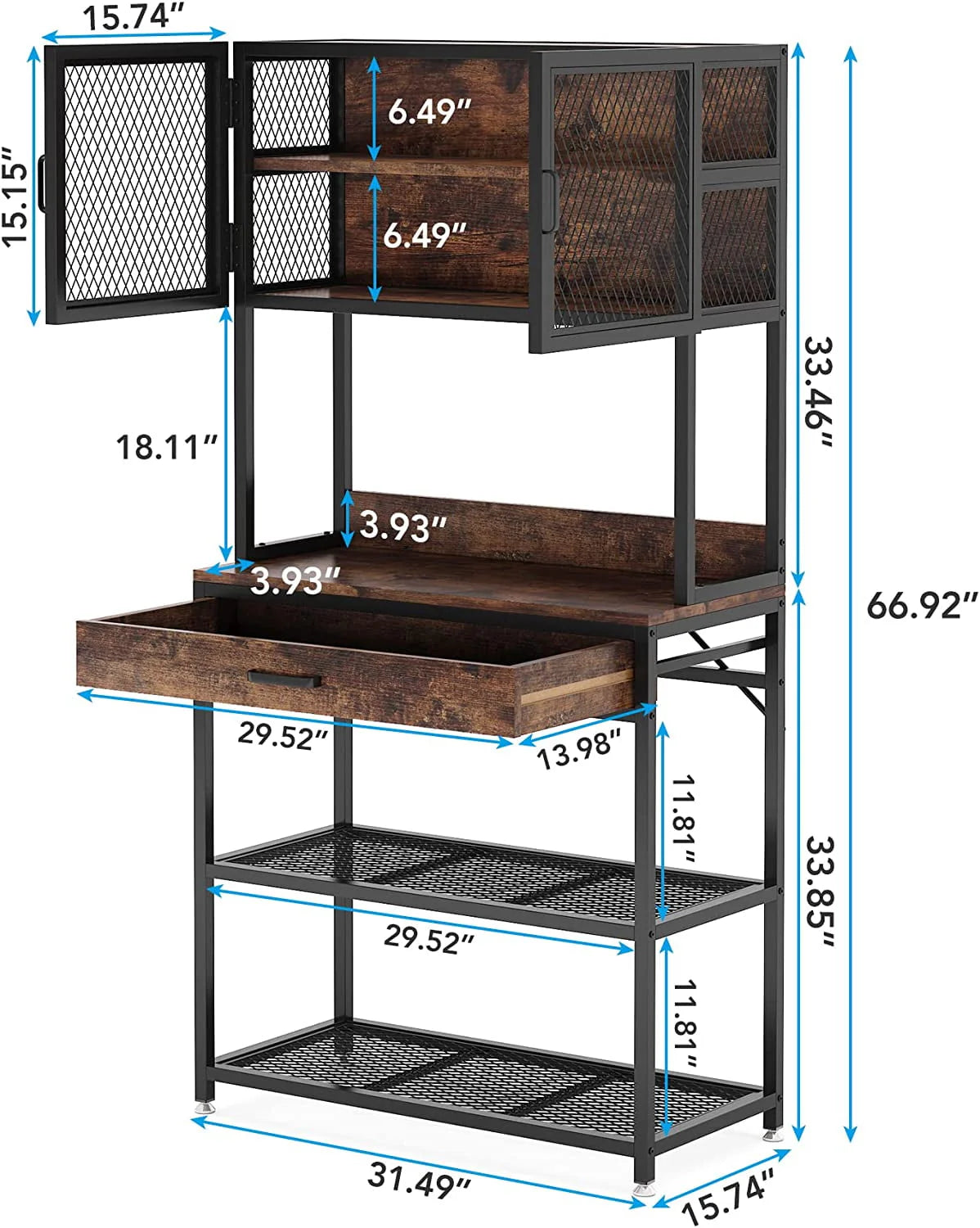 Tribesigns Kitchen Bakers Rack, Microwave Oven Stand with Storage Shelves Cabinet and Drawer, Bakers Racks for Kitchens with Storage Hutch, Kitchen Storage Shelf Organizer Rack for Dinning Room