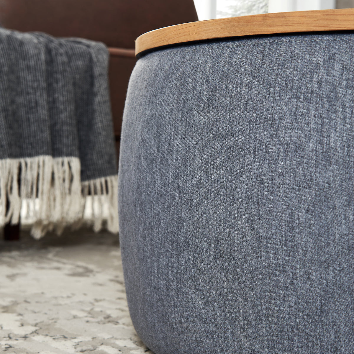 BTMWAYRound Coffee Table, 2 in 1 Round Storage Ottoman with Reversible Lid Tray, Upholstered Round Storage Ottoman Coffee Table with Storage, Footstool End Table for Living Room, Bedroom, Light Gray