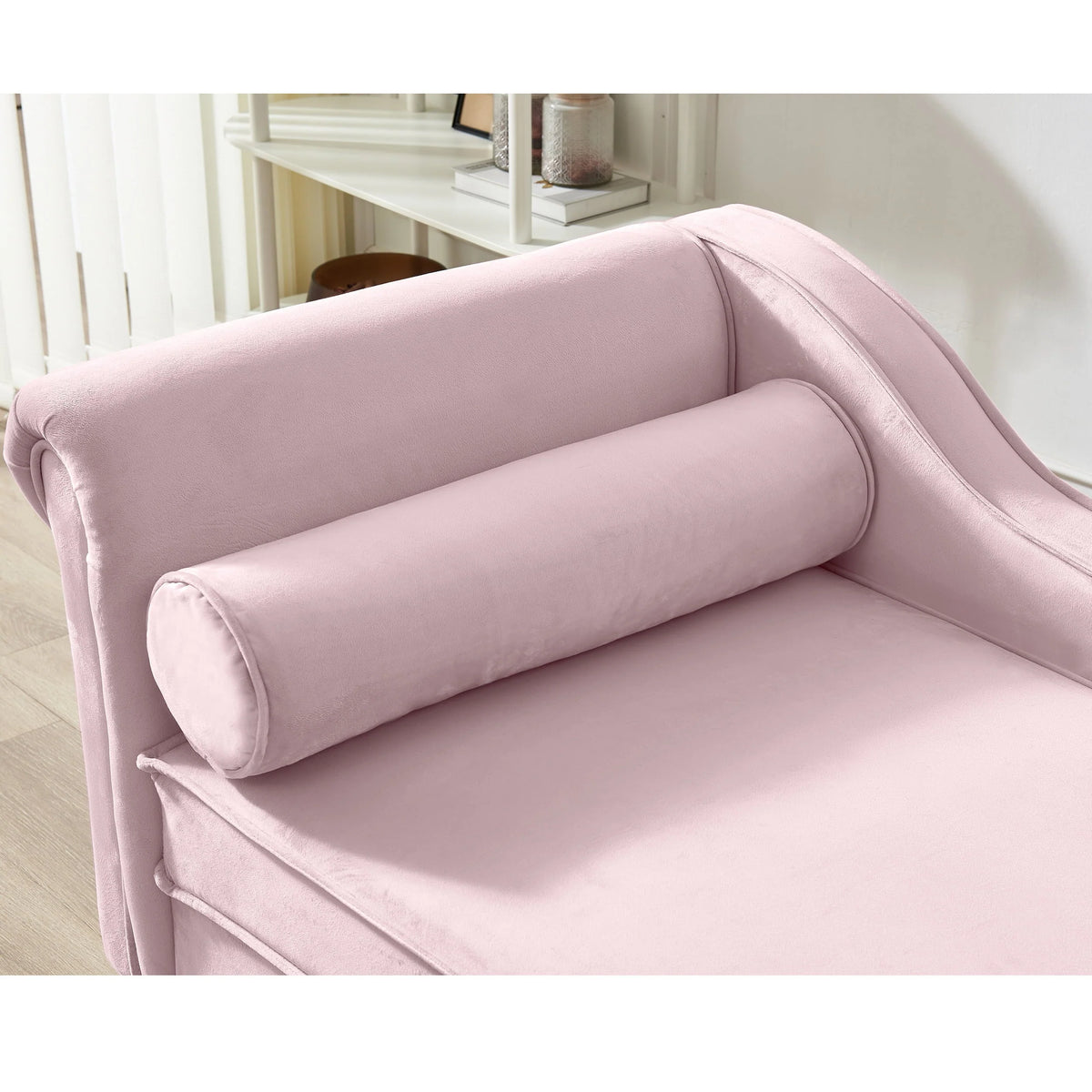 60.6" Velvet Chaise Lounge with Storage, Small Sofa Trimmed with Solid Metal Legs with 1 Pillow, Pink