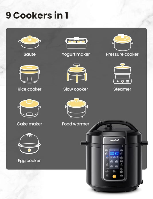 COMFEE�� 6QT Electric Pressure Cooker, 9-in-1 Instant Multi Cooker Olla de Presion Rice Cooker Slow Cooker Steamer Saut�� Yogurt Maker Non-Stick Pot