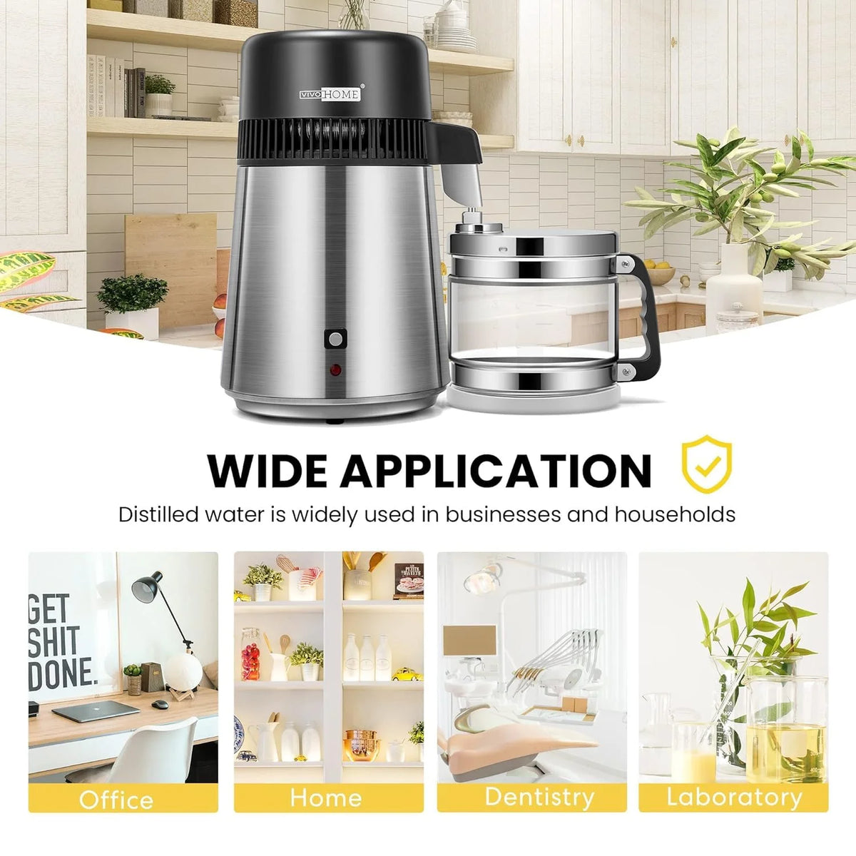 SPECSTAR Water Distiller Countertop 1.1 Gallon/4L 304 Stainless Steel Distilled Water Machine with Smart Switch Purifier Filter for Home Office