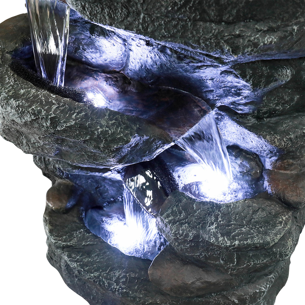 SunJet 40.5" Rock Water Fountain w/LED Lights - Outdoor 6-Tier Waterfall Fountain for Garden Decor