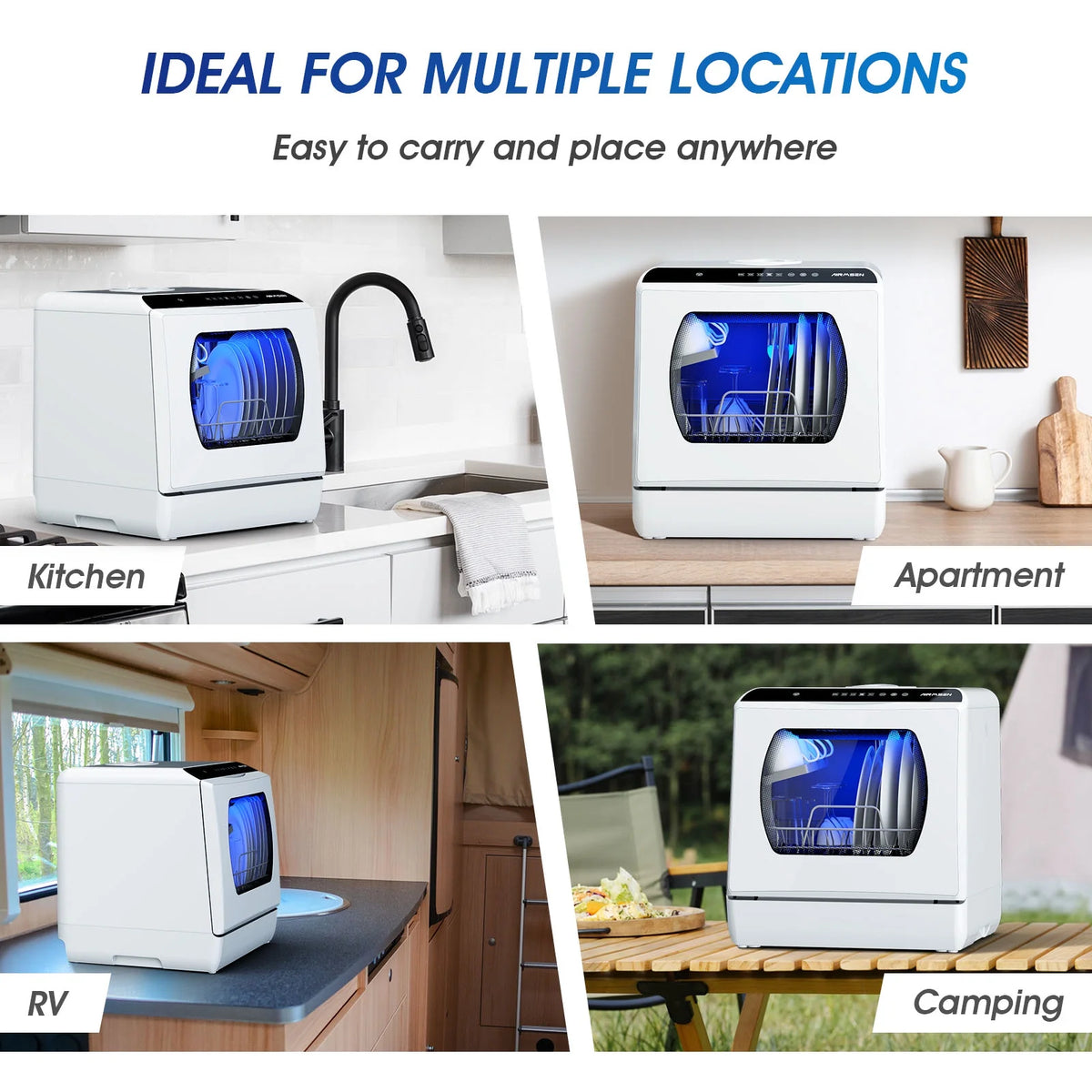 AIRMSEN Portable Countertop Dishwasher with 5-Liter Built-in Water Tank and Air-Dry Function, 5 Washing Programs Mini Dishwasher, AE-TDQR03