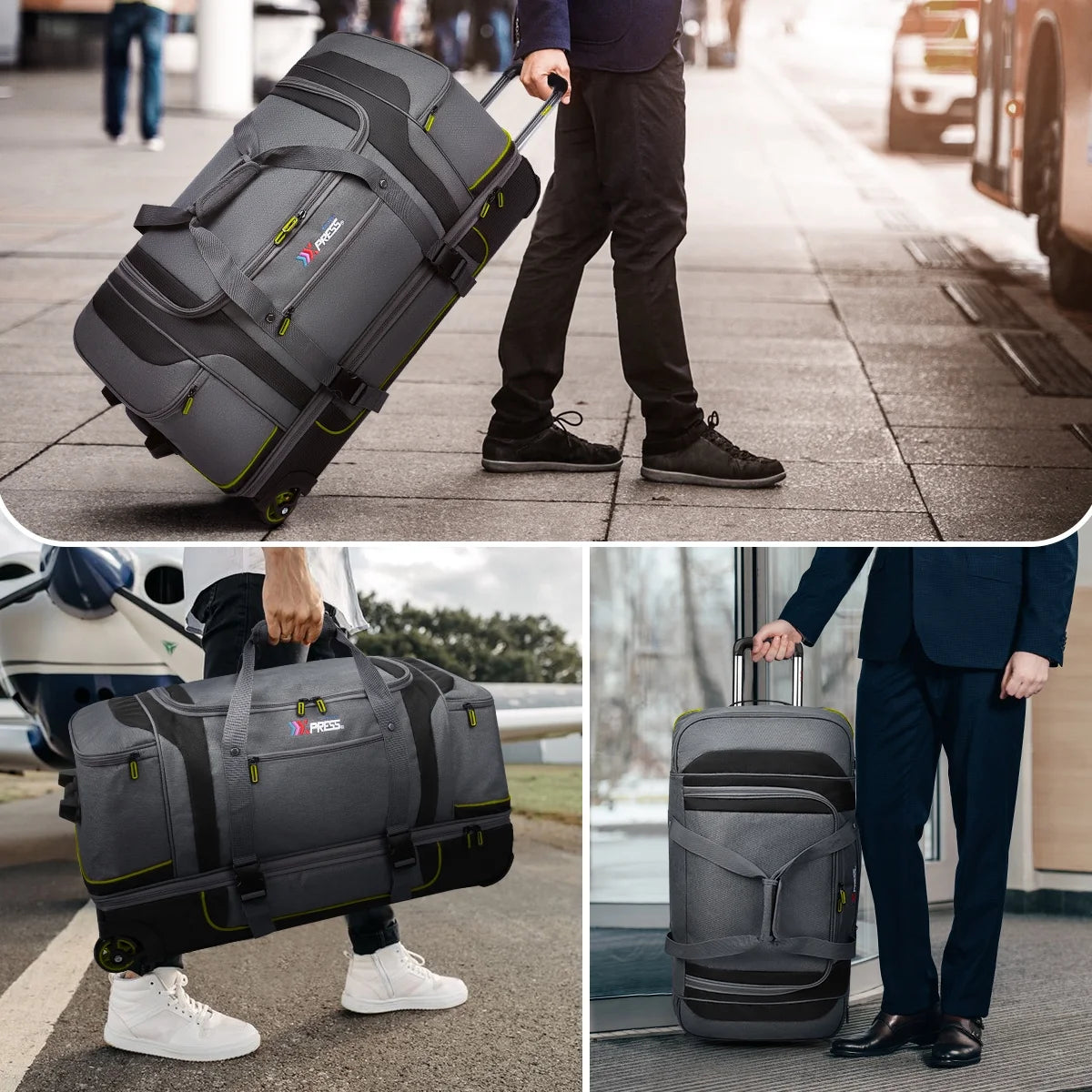 Rolling Duffle Bag with Drop Bottom,Large Wheeled Duffle Bag Luggage,Trolly Travel Bag with Roller 30 Inch,TBL074-Grey/Red
