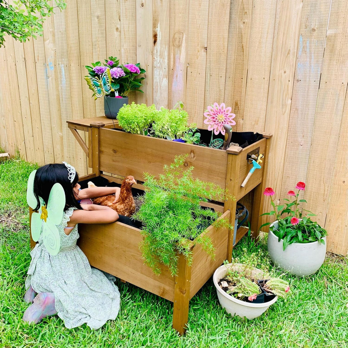 PETSCOSSET Large Raised Garden Bed Outdoor Wooden Planter Box with Legs for Gardening
