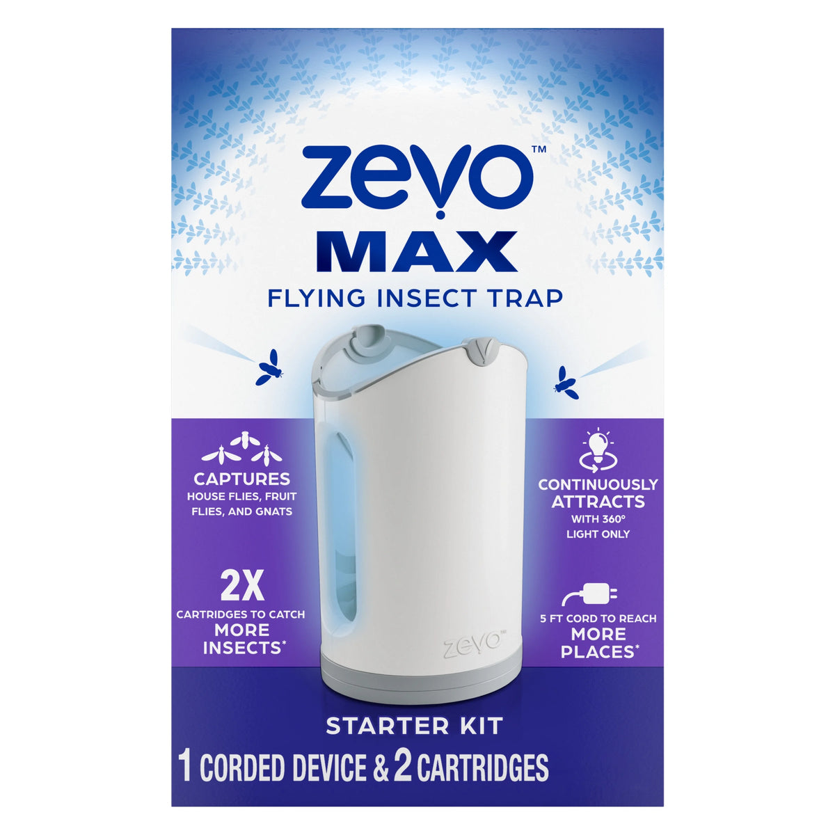 (4 pack) Zevo Max Flying Insect Trap - 1 Plug in Base & 2 Refill Cartridges
