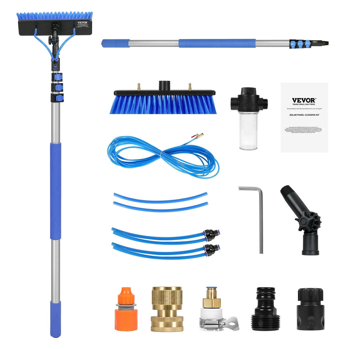 VEVOR Water Fed Pole Kit, 12FT Solar Panel Cleaning Pole with Extendable Handle, 180�� Rotatable Brush Head & 65.6FT Hose, Household & Outdoor Window Cleaner Tool for Caravan Solar Panel Deck