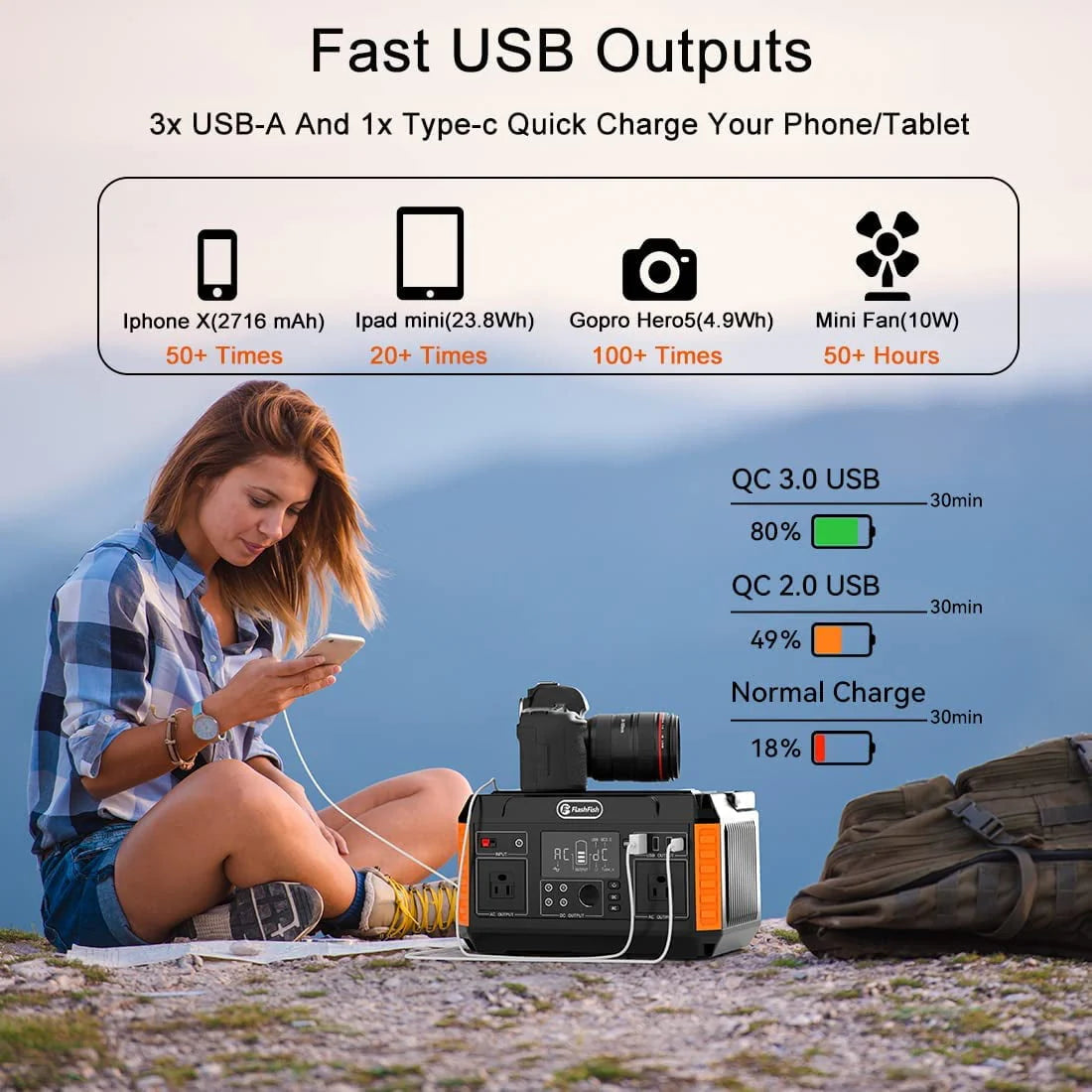 Flashfish 560W Portable Power Station, 520Wh/140400mAh Solar Generator for CPAP Machine Outdoor RV/Van Camping Blackout Emergency