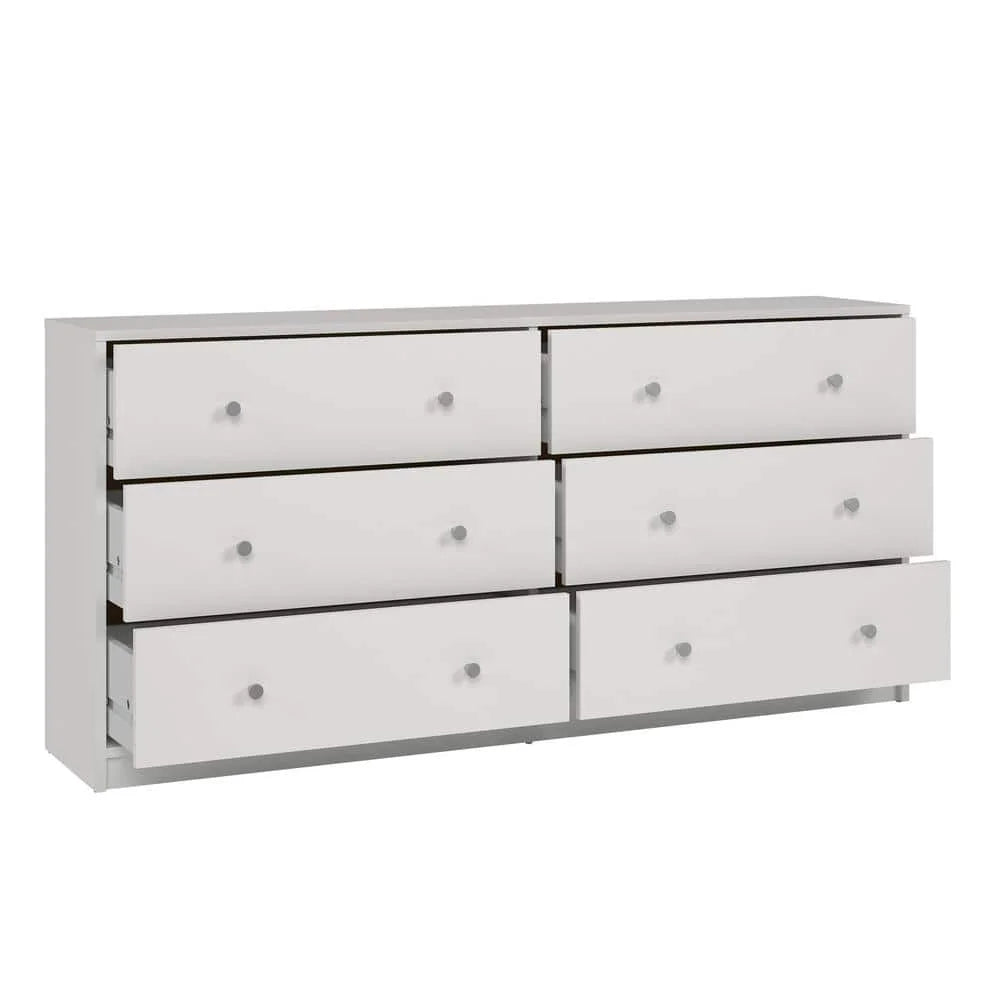 Portland 6-Drawer Double Dresser in White 26.89 in. H x 56.34 in. W x 12.46 in. D